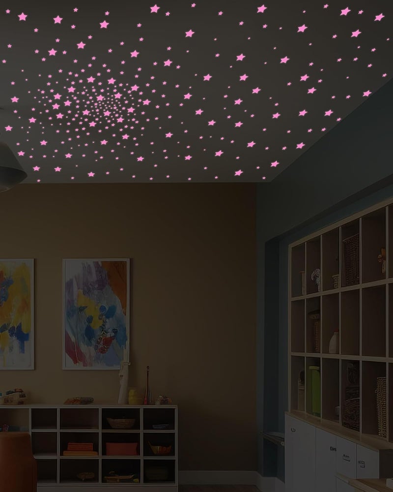 Greingways 201 Pcs Glow in The Dark Stars Stickers for Ceiling Bedroom, Stocking Stuffers for Kids Ages 3-5, 4-8, 8-12, Boys Girls Room Decor Wall Stickers Stocking Stuffers for Toddler-Pink - Image 3